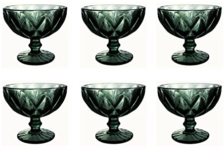 Set di 6 bicchieri da vino colorati vintage con motivo a diamante (Rombus), bicchieri da cocktail con goffratura, vetro, bicchiere da vino, acqua, calici in vetro (grigio dessert)