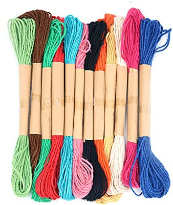 ANCLLO - Naturale Spago Corda, Regalo Corda Spago Colorat 12Colori 3 Strati Jute String per Artworks, Lavoretti Pacchi Regalo Protezione Display E Decorazioni Colori Assortiti