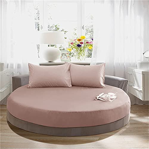 Treer Spannbetttuch Baumwolle Runde Spannbettlaken, Weiche Atmungsaktivem Einfarbige Bedding Hotel Spannbetttuch für Rundbett, Elastische Tiefe Tasche, Große Größen (Braun,220x220+25cm)