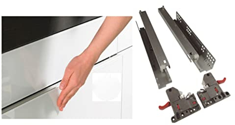 Juego guía corredera para cajones de cocina, armario muebles,sistema push - open, carriles extracción total, rieles rodamientos para 50 kg de peso push to open