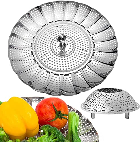 Cesta de Vapor Plegable de Acero Inoxidable, Cestillo para Cocinar al Vapor, Vaporera Extensible para Olla, Ideal para Verduras, Frutas, Carne y Mariscos, Grande (18 cm a 29 cm)