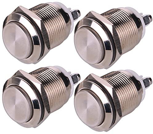 GUUZI 4 Pezzi 5A/12V/24V/125V/250V Interruttore a Pulsante a Scatto Impermeabile 19mm con Terminali a vite Interruttore a Pulsante in Metallo in Acciaio Inossidabile(Testa Alta)