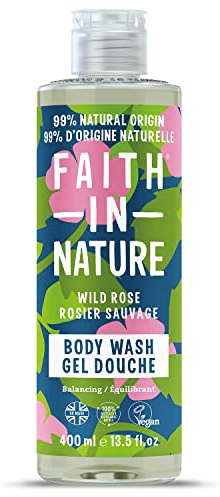 Faith In Nature, Gel Douche & Bain Naturel à la Rose Sauvage Faith In Nature, Rééquilibrant, Vegan & Cruelty Free, Sans Parabènes & SLES, 400ml