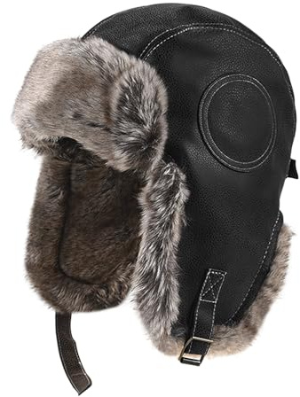 OhMill Chapka d'hiver en Cuir pour Homme Femme Chapeau Chaud Chapeau de Trappeur Bonnet Aviateur d'hiver Épaise avec Oreillettes en Peluche Anti-Vent pour Ski Extérieur
