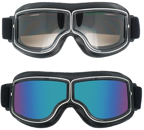 Nizirioo 2 Stück PU Leder Motorradbrille Winddicht Staubdicht Goggle, Motocrossbrille, Schutzbrille, für Motorcycle, Motocross, Bike, ATV für Outdoor-Sportarten, UV400