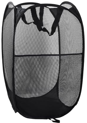 Anseom Portabiancheria Pieghevole, Cesto Portabiancheria Pieghevole a Rete con Tasca Laterale, Nero Portabiancheria Sporca Laundry Basket con Manici per Casa Accessori per Riporre Vestiti,Giocattoli