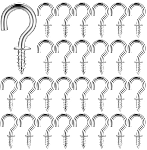 JJWUYUE 100 unidades de pequeños ganchos de tornillo para atornillar, tornillos de techo con rosca, tornillos de gancho para colgar, mini ganchos de pared de metal en ganchos para madera, plantas,