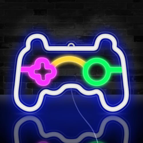 Pagezol Game Neon Sign, Gaming Neon Light Sign Powered by USB, Gamepad Shape LED Neon Signs, Neon Light Gaming LED Lights for Game Room Bedroom Wall Decor Party Decoration