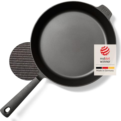 STUR® - ORIGINAL Gusseisenpfanne Induktion 24 cm - Cast Iron Pan für alle Herdarten - Pfanne Gusseisen fein geschliffen - 100% Made in Germany - frei von künstlicher ANTIHAFT-BESCHICHTUNG & kratzfest