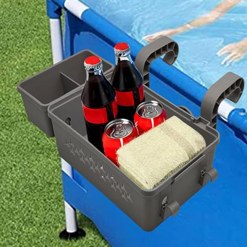 Generisch Pool Aufbewahrungskorb, Pool Korb aus Kunststoff mit Getränkehalter, Gartenpool Organizer Aufbewahrungsbox Pool Seitenkorb für Aufstellpool Schwimmbecken Kinderpool Poolzubehör