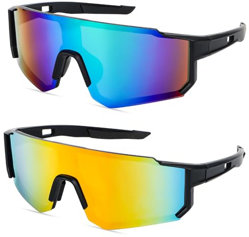 MplehDa Lunettes de Vélo, 2 Pièces Lunette de Soleil Sport Polarisée, Lunettes de Soleil, Lunette de Cyclisme Polarisées pour Hommes Femmes, Protection UV400 pour Course à Pied Cyclisme Pêche