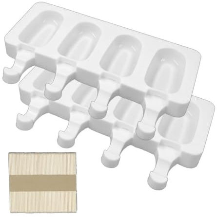 Esshogo 2PCS Stampi Ghiaccioli, Gelato, Ice Cream Mould, in Silicone Cavità Ovali Classiche 4, per Popsicle, DIY Homemade, con 50 Bastoncini di Legno