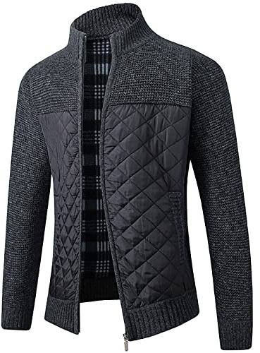 ZRYAZQ Cardigan Homme Automne Hiver Veste Homme Chandail Grosse Tricoté Pull Homme Doublé En Polaire Veste En Maille Ouvrez-Front Zipp Gilet Avec Poche Chaud Pulls Épais Homme Avec Col Droit Sweat