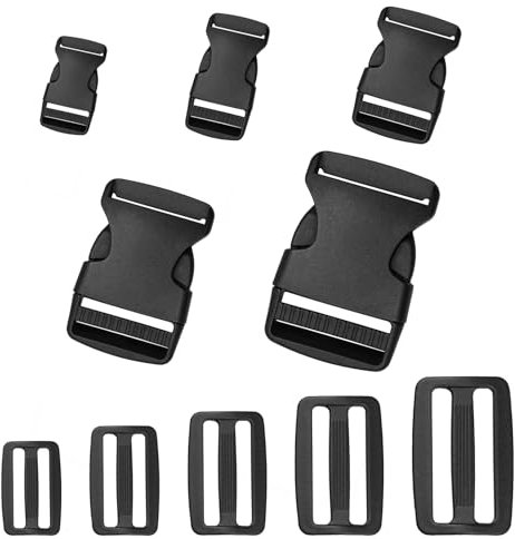 zeyedemo 20 Sets Plastic Side Release Buckles 15mm/20mm/25mm/32mm /38mm Heavy Duty Buckle Clips Snaps Backpack Belt Tri-Glide Slides Replacement Buckles for Luggage Fastening Strap Pet Collar
