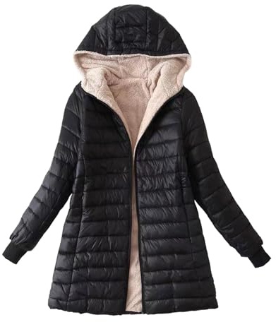 Chaqueta De Plumas Larga para Mujer De Talla Grande - Chaqueta De Algodón Ligera con Capucha para Invierno - Abrigo De Forro (Black, XXL)
