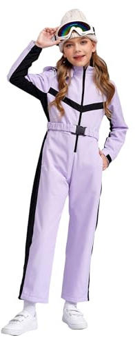 LiiYii Costume Snowboarder Ragazze Ragazzi Tuta da Neve Salopette Lunga Jumpsuit Manica Lunga Pantaloni Impermeabili per Attività all'Aperto Invernali sugli Sci Viola 13-14 anni