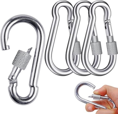4 PCS M8 Carabiner Clip Heavy Duty, Carabiner Clip Large, Carabiner Hook with 200kg Holds, Stainless Steel Carabiner, Heavy Duty Clips Outdoor, Hooks for Backpacks, Hanging, Camping, Fishing