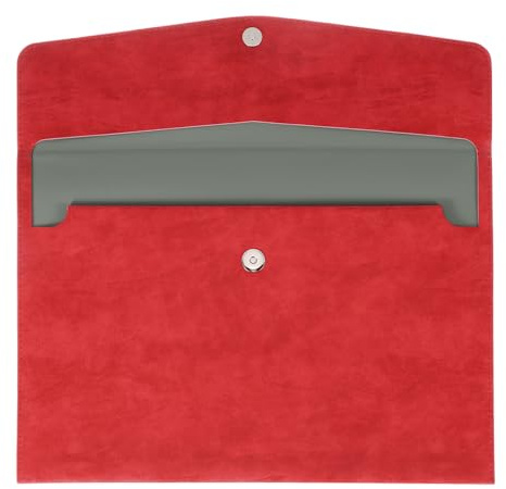 sourcing map PU Leather File Folders, A4 Envelope Folder File Document Storage Bag Portable File Folder Organizer Case with Button Closure for Office Business(Red)