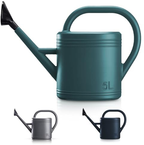 Keplin Regadera de 5 litros, regadera de plástico duradero para plantas de interior y exterior, jarra de jardín fácil de verter con aspersor rosa, ideal para flores, plantas de interior y jardinería