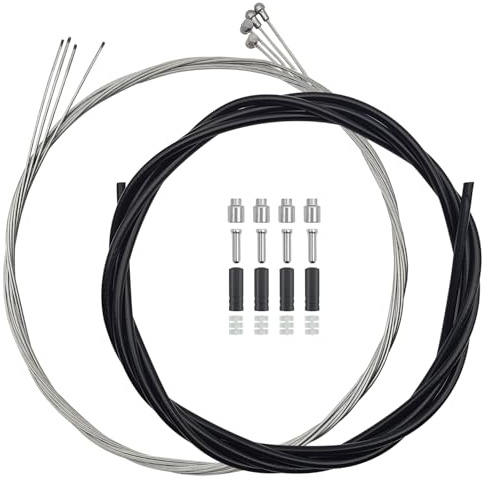 CKANDAY 4 Pcs Bike Brake Cable Kit, Road Bike & Universal Standard Bicycle Brake Cable, Professional Bicycle Brake line for Mountain MTB, with 2.5M Brake Cable Housing & Crimps Accessories 2M