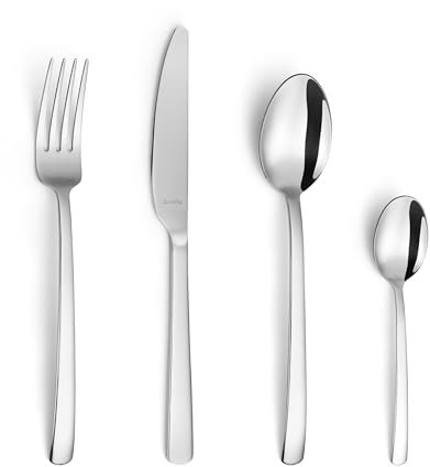 Amefa PONTIS Besteckset 24-teilig, Hochglanzpoliert, Essbesteck, Modernes Design aus Edelstahl, Tafelbesteck, Inklusive Menümesser, Menügabeln, Menülöffel & Kaffeelöffel, Für 6 Personen
