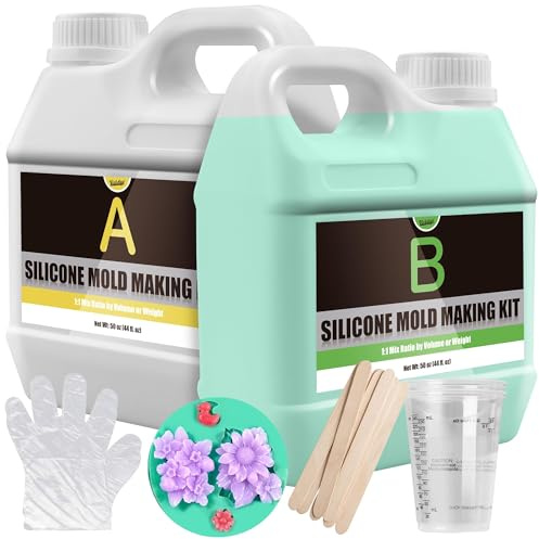 Gomma di silicone liquida, 100 oz / 2,6 l verde 15 A, per stampi in silicone fai da te, stampi – 1: 1 rapporto silicone per stampi in resina, stampi per candele, stampo per sapone, versare, fai da te