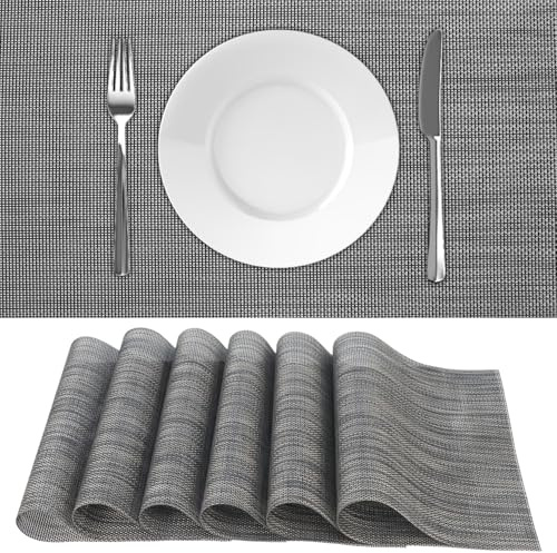 QWORK® Juego de 6 Salvamanteles Individuales Lavables 30 * 45cm, Resistencia al Calor hasta 100 °C, Gris Oscuro