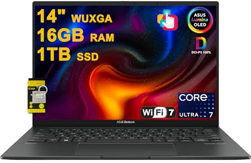 ASUS Zenbook 14 Creator Laptop 14 WUXGA Lumina OLED Touch (100% DCI-P3, 500nits HDR) Intel 16-core Ultra 7 255H (Up to 13 Tops) 16GB RAM 1TB SSD for Business Professional Win11 ICP Hub