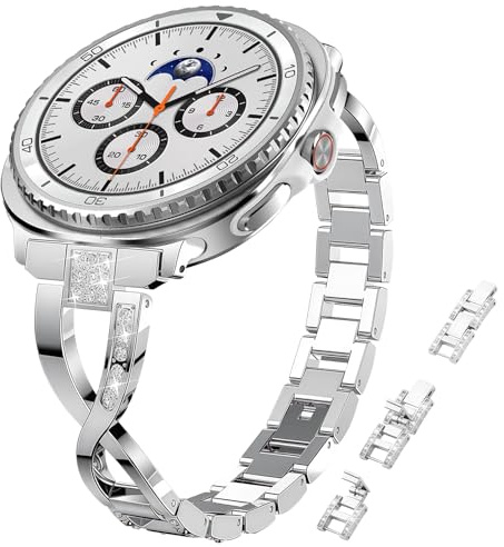 KeHowy Metallarmband för Samsung Galaxy Watch 8 (40 mm 44 mm)/8 Classic 46 mm, elegant smal enkedja, dambling, strass, rostfritt stål, armband, ersättningsarmband för Samsung Galaxy Watch 8 Classic 46