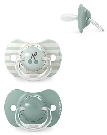 Suavinex, Confezione da 2 Ciucci per Neonati +18 Mesi, con Tettarella in Silicone SX Pro Simmetrica, Piatta e Flessibile, Rispetta lo Sviluppo del Cavo Orale, Birdies Verde