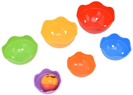 Chrees Vasos de baño apilables, juguetes educativos para la bañera del bebé con campana para el aprendizaje divertido, vasos coloridos para lavar el cabello fácilmente