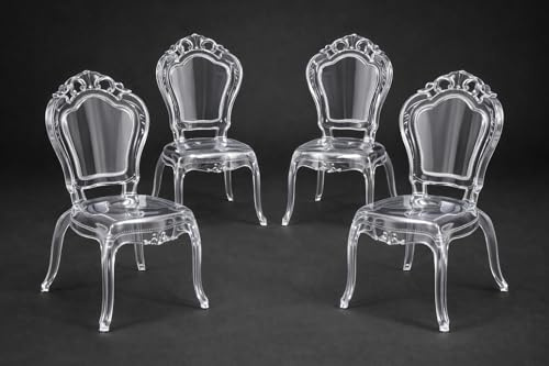 Biscottini Set 4 Sedie in Policarbonato Trasparente - Sedia Cucina Soggiorno 53x50x97,5 cm - Poltrone Barocche Sala da Pranzo Camera da Letto - Poltrona in Plastica da Esterno Moderna Cerimonie
