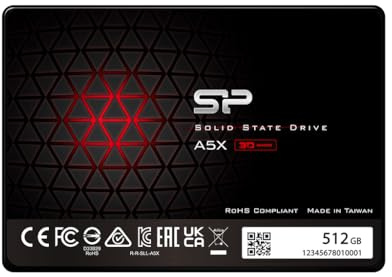 Silicon Power 512GB SSD 3D NAND A5X SLC Cache Performance Boost SATA III 2.5 7mm (0.28) Internal Solid State Drive (SP512GBSS3A55S25AY)