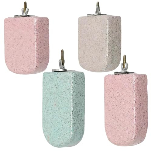 xolear 4 stycken fågelsittpinne av mineralsten, naturlig tuggpinne med glass-på-pinne-design med halkfri yta som tillbehör till fågelbur för näbb- och klövård, leksak