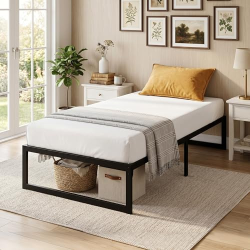 HOMCOM Cadre de Lit 90 x 200 cm avec Sommier, Lit Simple sans Bruit Noir