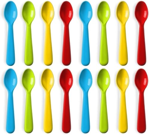 Plaskidy Plastic Toddler Spoons - Set of 16 Kids Spoons BPA Free/Dishwasher Safe