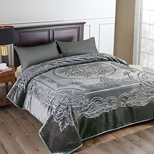 JML Raschel - Coperta in pile per letto king size, 210 x 239 cm, peso 4,1 kg, strato singolo, morbida, calda, spessa, per autunno e inverno, colore: grigio