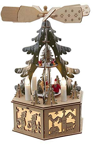 Kurt S. Adler 11-Inch Battery-Operated Light-Up Wooden Tree Scene with Windmill