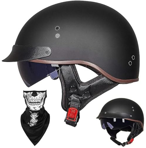EBAYIN Casque Moto - Demi Casque Bol Brain Cap RéTro Harley Jet - Certifié ECE - Cruiser Chopper Scooter Pilote - Lunettes Intégrées - Unisexe - DéGagement Rapide - Taille 59~60cm