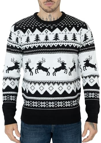 NOROZE Hommes Femmes Garçons Filles Famille Pull de Noël Moche Chandails de Noël Manche Longue Fair Isle Renne Flocon de Neige Arbre de Noël Tricoté Col Rond Pullover Sweatshirt pour Les Fêtes