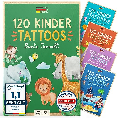 Famifidus 120 Tatuaggi per Bambini | gadget festa compleanno bambini – dermatologicamente OTTIMO e skin-friendly |
