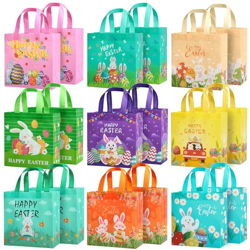 ZUIYIN 18Pack Easter Gift Bags Egg Hunt Bags with Handles for kids, Non-Woven Bags for Easter Baskets, Egg Hunt Game, Party