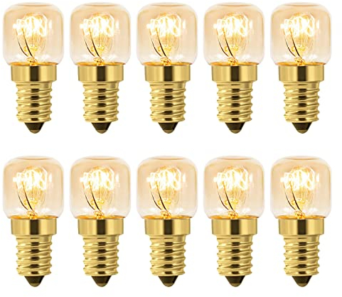 Caldarax 10 Piezas Bombilla Horno E14 T22, Blanco Cálido 2700K, AC 230V, 160LM, Bombilla De Sal Regulable, Resiste Altas Temperaturas De 300°C, Para Microondas, Lámpara De Sal, Lámpara Pygmy