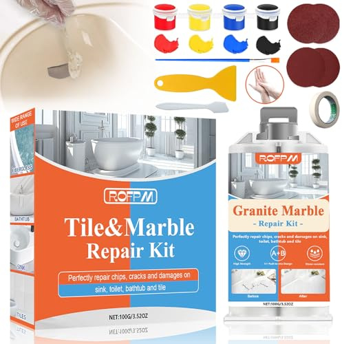 ROFPM 100g Pâte de Réparation Carrelage, Kit de Réparation Baignoire Blanc, Kit de Réparation Lavabo, Kit de Réparation D'émail, Kit de Réparation D'Évier en Céramique pour Les Rayures Trous Fissures