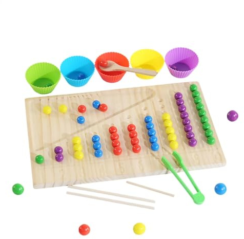 Juego De Mesa De Cuentas De Madera | Juego De Asociación De Conteo, Tablero De De Perlas Educativas, Juguete De Aprendizaje Cognitivo Interactivo para Niños, Ideal para Actividades En