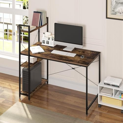 ROYHEN Bureau d'ordinateur avec 4 étagères de Rangement,120x60x72cm,Bureau d'angle avec étagère pour Poste de Travail à Domicile,Bureau de Jeu Peu encombrant