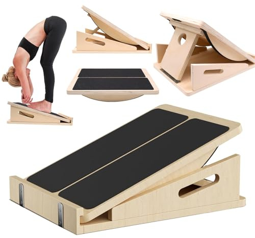 3 in1 Table d'équilibrage à une jambe, Planche Inclinée en Bois, Plateforme Etirement Mollets & Chevilles Ajustable pour Tous les Âges, bois et de civière de veau Pour Coureurs & Autres Athlètes