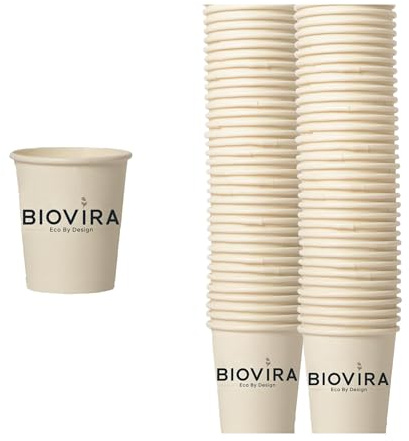 Biovira - 100 vasos de café de 80 ml | Vasos de café de papel resistentes y biodegradables | Vasos de papel de café antipérdida para espresso, bar, oficina y kit de café