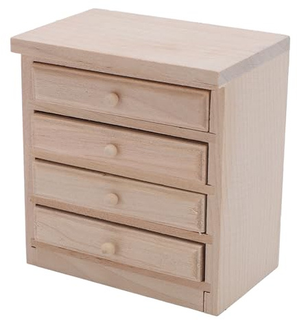 RASTKY Table de Nuit en Bois de Bouleau Exquise pour Maison de Poupée avec Tiroirs Fonctionnels pour Chambre de Maison de Poupée Miniature Réaliste 7,6 X 6,8 X 4,5 Cm