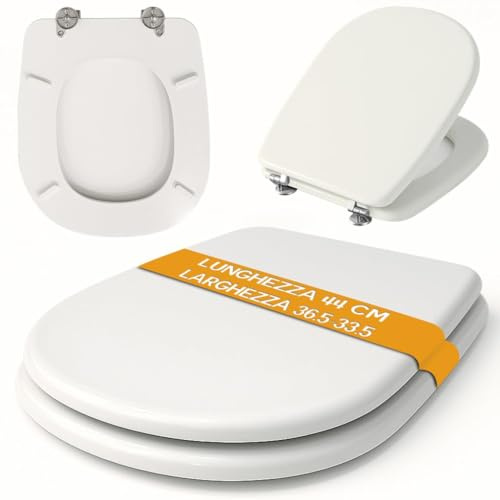 BAKAJI Sedile WC Copriwater Cesame Aretusa Compatibile come Originale, Cerniere Regolabili in Acciaio Cromato, Struttura in Legno Laccato Ergonomico e Funzionale Bianco, Seduta Toilet Montaggio Rapido